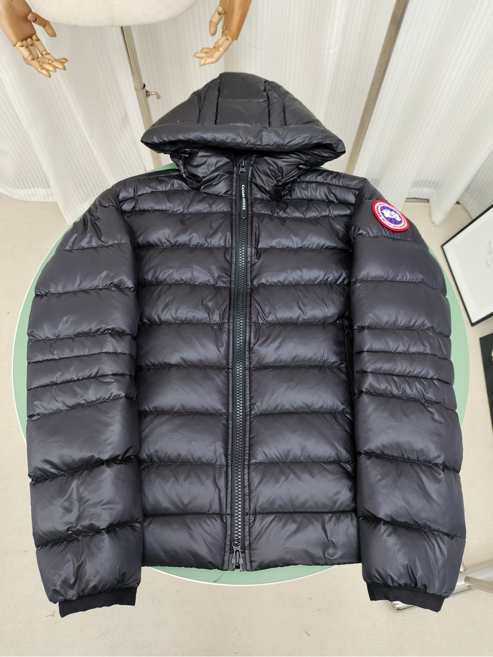 Canada Goose Black Hooded Down Jacket with Red Patch